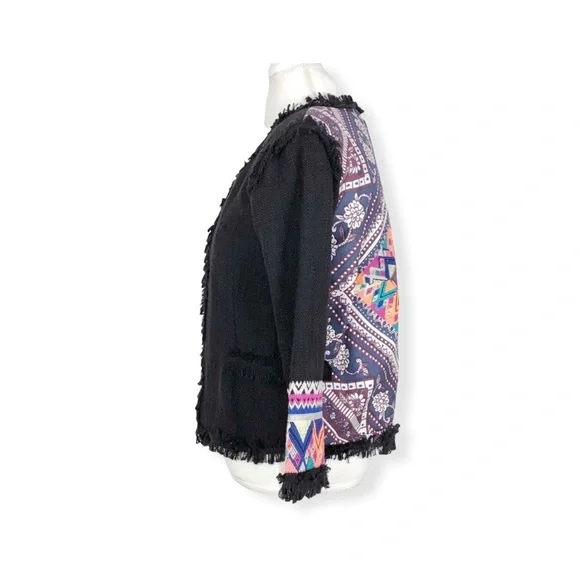 Billabong Women’s Lou Embroidered Black Cropped Jacket size Medium - Picture 6 of 8